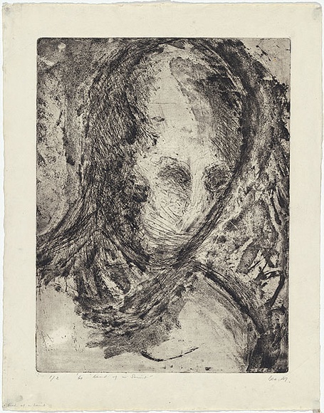 Artist: b'MADDOCK, Bea' | Title: b'Head of a saint' | Date: May 1961 | Technique: b'etching, aquatint and burnishing, printed in black ink, from one zinc plate' Artist: b'MADDOCK, Bea' | Title: b'Head of a saint' | Date: May 1961 | Technique: b'etching, aquatint and burnishing, printed in black ink, from one zinc plate'