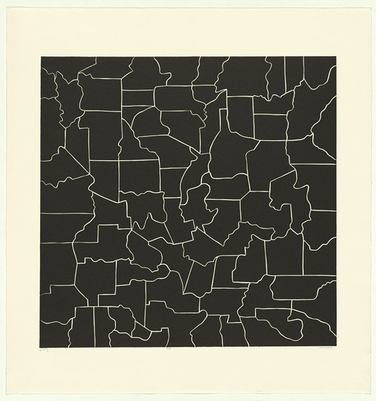 Artist: b'Marshall, John.' | Title: b'Map' | Date: 1994 | Technique: b'linocut, printed in black ink, from one block' Artist: b'Marshall, John.' | Title: b'Map' | Date: 1994 | Technique: b'linocut, printed in black ink, from one block'