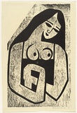 Artist: b'HANRAHAN, Barbara' | Title: b'Sorrowing woman' | Date: 1960 | Technique: b'woodcut, printed in colour, from one block'