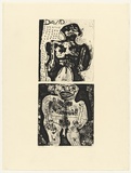 Artist: b'HANRAHAN, Barbara' | Title: b'Two little men' | Date: 1964 | Technique: b'etching and aquatint, printed in black ink, with plate-tone, from two copper plates'