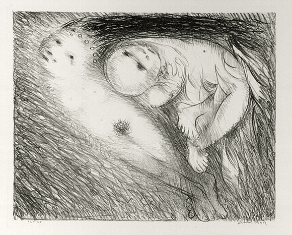 Artist: b'BOYD, Arthur' | Title: b'St Francis lying in the flames.' | Date: (1965) | Technique: b'lithograph, printed in black ink, from one plate' | Copyright: b'Reproduced with permission of Bundanon Trust' Artist: b'BOYD, Arthur' | Title: b'St Francis lying in the flames.' | Date: (1965) | Technique: b'lithograph, printed in black ink, from one plate' | Copyright: b'Reproduced with permission of Bundanon Trust'