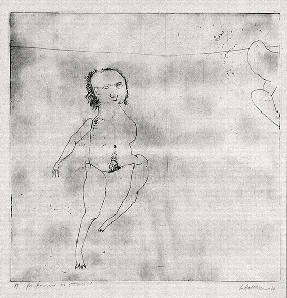 Artist: b'BALDESSIN, George' | Title: b'Performer.' | Date: 1964 | Technique: b'etching, printed in black ink, from one plate' Artist: b'BALDESSIN, George' | Title: b'Performer.' | Date: 1964 | Technique: b'etching, printed in black ink, from one plate'