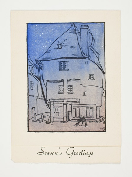 Artist: b'Sutherland, Jean.' | Title: bGreeting card: Season's Greeting | Technique: b'woodcut, printed in black ink, from one block; hand-coloured' Artist: b'Sutherland, Jean.' | Title: bGreeting card: Season's Greeting | Technique: b'woodcut, printed in black ink, from one block; hand-coloured'