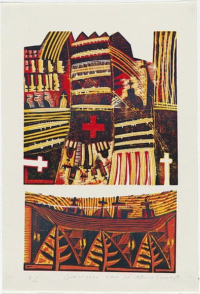 Artist: b'Tuffery, Michel.' | Title: b'Christ Keke Fala Sa' | Date: 1998 | Technique: b'woodcut, printed in colour, from multiple blocks' | Copyright: b'\xc2\xa9 Michel Tuffery' Artist: b'Tuffery, Michel.' | Title: b'Christ Keke Fala Sa' | Date: 1998 | Technique: b'woodcut, printed in colour, from multiple blocks' | Copyright: b'\xc2\xa9 Michel Tuffery'