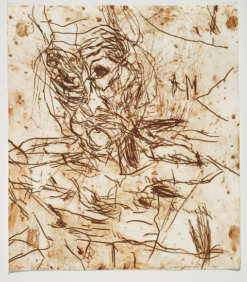 Artist: b'PARR, Mike' | Title: b'Alphabet/Haemorrhage.' | Date: 1992-93 | Technique: b'etching, printed in red ochre ink, from one plate'