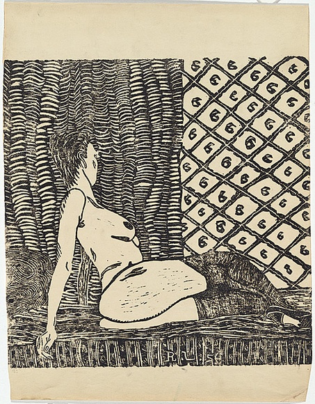 Artist: b'Larter, Richard.' | Title: b'Reclining figure' | Date: 1956 | Technique: b'linocut, printed in black ink, from one block' Artist: b'Larter, Richard.' | Title: b'Reclining figure' | Date: 1956 | Technique: b'linocut, printed in black ink, from one block'