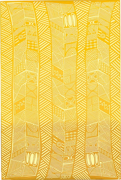 Artist: b'Kantilla, Osmond.' | Title: b'Wrapping paper: Pumpuni' | Date: 1986 | Technique: b'screenprint, printed in colour, from three stencils' Artist: b'Kantilla, Osmond.' | Title: b'Wrapping paper: Pumpuni' | Date: 1986 | Technique: b'screenprint, printed in colour, from three stencils'