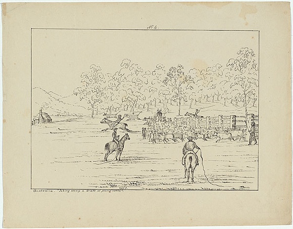 Artist: b'Fairholme, George Knight Erskine.' | Title: b'Taking away a draft of young cattle.' | Date: c.1853 | Technique: b'lithograph, printed in black ink, from one stone' Artist: b'Fairholme, George Knight Erskine.' | Title: b'Taking away a draft of young cattle.' | Date: c.1853 | Technique: b'lithograph, printed in black ink, from one stone'