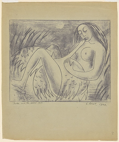 Artist: b'Cant, James.' | Title: b'Leda and the swan.' | Date: 1948 | Technique: b'cliche verre, printed in purple pigment, from one plate' Artist: b'Cant, James.' | Title: b'Leda and the swan.' | Date: 1948 | Technique: b'cliche verre, printed in purple pigment, from one plate'