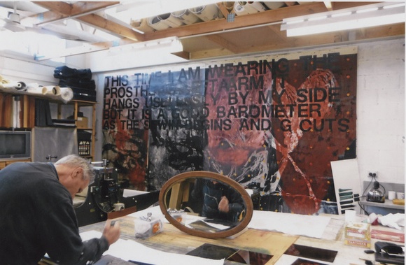 Artist: b'LOANE, John' | Title: b'Mike Parr working from mirror at Viridian Press, ANCA studio, Canberra.' Artist: b'LOANE, John' | Title: b'Mike Parr working from mirror at Viridian Press, ANCA studio, Canberra.'