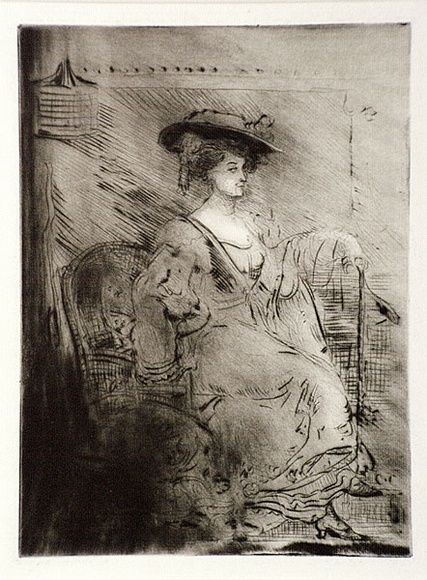 Artist: b'Conder, Charles.' | Title: b'Portrait of Mrs Conder.' | Date: c.1905 | Technique: b'drypoint, printed in black ink with plate-tone, from one plate' Artist: b'Conder, Charles.' | Title: b'Portrait of Mrs Conder.' | Date: c.1905 | Technique: b'drypoint, printed in black ink with plate-tone, from one plate'