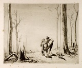 Artist: b'LINDSAY, Lionel' | Title: b'Land of the Crow' | Date: 1925 | Technique: b'drypoint, printed in black ink with plate-tone, from one plate' | Copyright: b'Courtesy of the National Library of Australia'