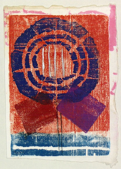 Artist: b'Buckley, Sue.' | Title: b'Greeting card' | Date: 1968 | Technique: b'linocut, printed in colour, from multiple blocks' | Copyright: b'This work appears on screen courtesy of Sue Buckley and her sister Jean Hanrahan' Artist: b'Buckley, Sue.' | Title: b'Greeting card' | Date: 1968 | Technique: b'linocut, printed in colour, from multiple blocks' | Copyright: b'This work appears on screen courtesy of Sue Buckley and her sister Jean Hanrahan'