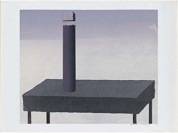 Artist: b'Senbergs, Jan.' | Title: b'Monument' | Date: 1969 | Technique: b'screenprint, printed in colour, from multiple stencils' | Copyright: b'\xc2\xa9 Jan Senbergs. Licensed by VISCOPY, Australia' Artist: b'Senbergs, Jan.' | Title: b'Monument' | Date: 1969 | Technique: b'screenprint, printed in colour, from multiple stencils' | Copyright: b'\xc2\xa9 Jan Senbergs. Licensed by VISCOPY, Australia'