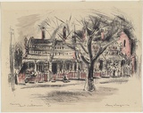 Artist: MACQUEEN, Mary | Title: Terrace, East Melbourne | Date: 1956 | Technique: lithograph, printed in black ink, from one plate | Copyright: Courtesy Paulette Calhoun, for the estate of Mary Macqueen