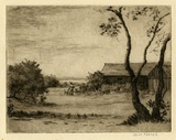 Artist: Farmer, John. | Title: Fisherman's hut. | Date: c.1960 | Technique: drypoint, printed in brown ink with plate-tone, from one plate