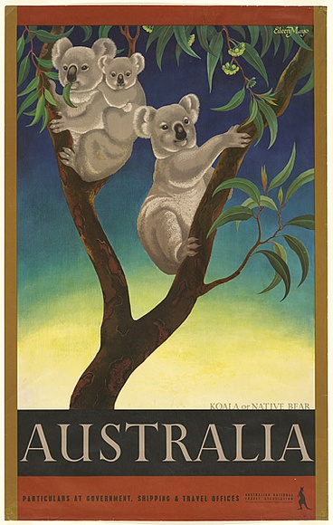 Artist: b'Mayo, Eileen.' | Title: b'Australia (Koala or Native Bear).' | Date: 1956 | Technique: b'lithograph, printed in colour, from multiple screens' Artist: b'Mayo, Eileen.' | Title: b'Australia (Koala or Native Bear).' | Date: 1956 | Technique: b'lithograph, printed in colour, from multiple screens'