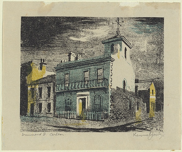 Artist: b'Jack, Kenneth.' | Title: b'Drummond Street, Carlton' | Date: 1952 | Technique: b'lithograph, printed in colour, from three zinc plates' | Copyright: b'\xc2\xa9 Kenneth Jack. Licensed by VISCOPY, Australia' Artist: b'Jack, Kenneth.' | Title: b'Drummond Street, Carlton' | Date: 1952 | Technique: b'lithograph, printed in colour, from three zinc plates' | Copyright: b'\xc2\xa9 Kenneth Jack. Licensed by VISCOPY, Australia'