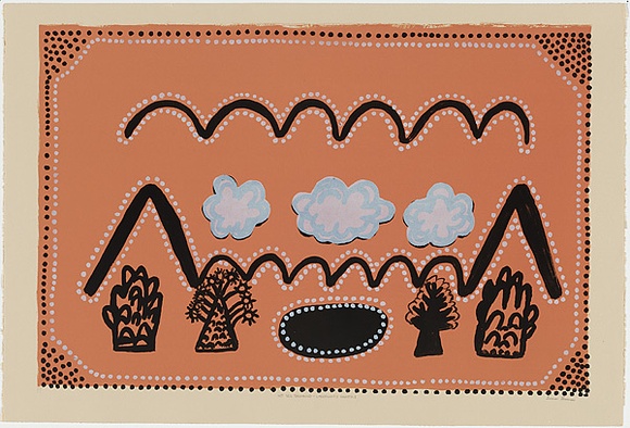 Artist: b'THOMAS, Lorna' | Title: b'Ant bed dreaming - Lagoowany country' | Date: 1996 | Technique: b'lithograph, printed in colour, from multiple stones' Artist: b'THOMAS, Lorna' | Title: b'Ant bed dreaming - Lagoowany country' | Date: 1996 | Technique: b'lithograph, printed in colour, from multiple stones'