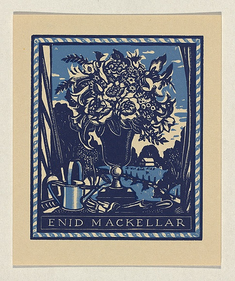 Artist: b'FEINT, Adrian' | Title: b'Bookplate: Enid Mackellar.' | Date: (1942) | Technique: b'wood-engraving' | Copyright: b'Courtesy the Estate of Adrian Feint' Artist: b'FEINT, Adrian' | Title: b'Bookplate: Enid Mackellar.' | Date: (1942) | Technique: b'wood-engraving' | Copyright: b'Courtesy the Estate of Adrian Feint'