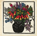 Artist: PRESTON, Margaret | Title: Christmas bells | Date: 1925 | Technique: woodcut, printed in black ink, from one block; hand-coloured | Copyright: © Margaret Preston. Licensed by VISCOPY, Australia