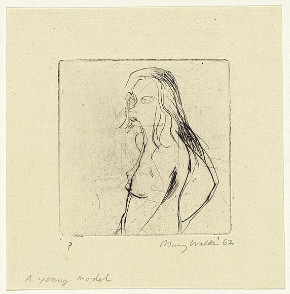 Artist: b'WALKER, Murray' | Title: b'A young model' | Date: 1962 | Technique: b'drypoint, printed in black ink, from one plate'