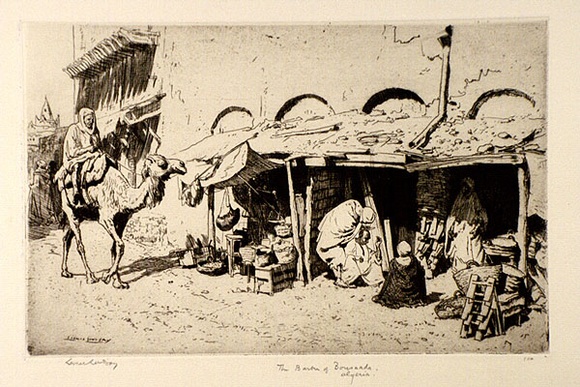 Artist: b'LINDSAY, Lionel' | Title: b'The barber of Bou-Saada, Algeria' | Date: 1929 | Technique: b'etching, printed in warm black ink with plate-tone, from one plate' | Copyright: b'Courtesy of the National Library of Australia' Artist: b'LINDSAY, Lionel' | Title: b'The barber of Bou-Saada, Algeria' | Date: 1929 | Technique: b'etching, printed in warm black ink with plate-tone, from one plate' | Copyright: b'Courtesy of the National Library of Australia'
