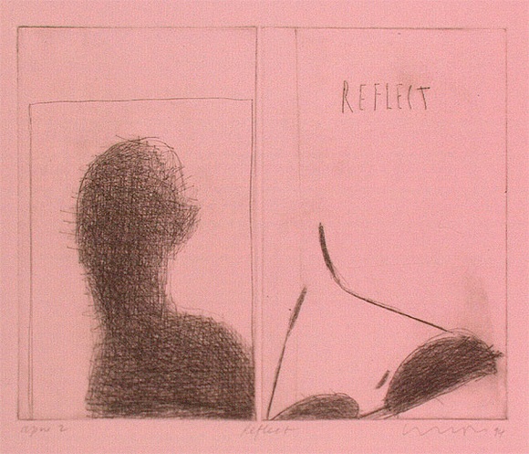Artist: b'Lincoln, Kevin.' | Title: b'Reflect' | Date: 1994 | Technique: b'etching, printed in black ink, from two plates' Artist: b'Lincoln, Kevin.' | Title: b'Reflect' | Date: 1994 | Technique: b'etching, printed in black ink, from two plates'