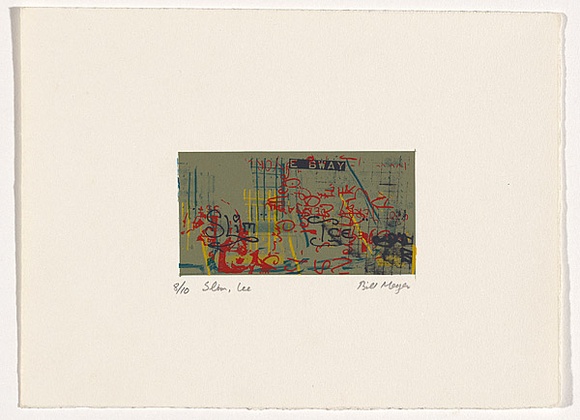 Artist: b'MEYER, Bill' | Title: b'Slim, Ice' | Date: 1983 | Technique: b'screenprint, printed in colour, from five stencils' | Copyright: b'\xc2\xa9 Bill Meyer' Artist: b'MEYER, Bill' | Title: b'Slim, Ice' | Date: 1983 | Technique: b'screenprint, printed in colour, from five stencils' | Copyright: b'\xc2\xa9 Bill Meyer'