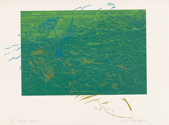 Artist: b'MEYER, Bill' | Title: b'Spring wall.' | Date: 1981 | Technique: b'screenprint, printed in four colours, from three screens (charcoal on acetate and duo-tone photo indirect)' | Copyright: b'\xc2\xa9 Bill Meyer' Artist: b'MEYER, Bill' | Title: b'Spring wall.' | Date: 1981 | Technique: b'screenprint, printed in four colours, from three screens (charcoal on acetate and duo-tone photo indirect)' | Copyright: b'\xc2\xa9 Bill Meyer'
