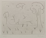 Artist: Risley, Tom. | Title: not titled [echidna] [set of 3 etchings #1] | Date: 1990 | Technique: etching, printed in black ink, from one plate; with embossing