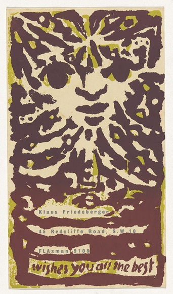 Artist: b'Friedeberger, Klaus.' | Title: b'Christmas card, from Klaus Friedeberger to Douglas Annand' | Date: 1950s | Technique: b'screenprint, printed in colour, from multiple stencils' Artist: b'Friedeberger, Klaus.' | Title: b'Christmas card, from Klaus Friedeberger to Douglas Annand' | Date: 1950s | Technique: b'screenprint, printed in colour, from multiple stencils'