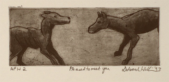 Artist: b'Williams, Deborah.' | Title: b'Pleased to meet you' | Date: 1993 | Technique: b'etching and roulette, printed in black ink, with plate-tone from one plate' Artist: b'Williams, Deborah.' | Title: b'Pleased to meet you' | Date: 1993 | Technique: b'etching and roulette, printed in black ink, with plate-tone from one plate'