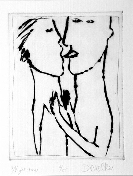 Artist: b'Walker, Deborah.' | Title: b'Night-time' | Date: 1980 | Technique: b'drypoint, printed in black ink, from one plate' | Copyright: b'\xc2\xa9 Deborah Walker. Licensed by VISCOPY, Australia' Artist: b'Walker, Deborah.' | Title: b'Night-time' | Date: 1980 | Technique: b'drypoint, printed in black ink, from one plate' | Copyright: b'\xc2\xa9 Deborah Walker. Licensed by VISCOPY, Australia'