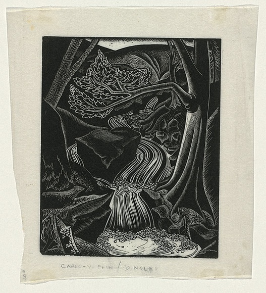 Artist: b'Rosenstengel, Paula.' | Title: b'Capel-y-ffin Dingle' | Date: c.1940 | Technique: b'wood-engraving, printed in black ink, from one block' Artist: b'Rosenstengel, Paula.' | Title: b'Capel-y-ffin Dingle' | Date: c.1940 | Technique: b'wood-engraving, printed in black ink, from one block'