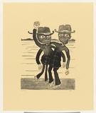 Artist: b'Hay, Bill.' | Title: b'Nocturn egg throwers' | Date: 1992, April - May | Technique: b'lithograph, printed in black ink, from one stone; handcoloured'
