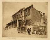 Artist: LINDSAY, Lionel | Title: Blackwalled house, the Rocks area, Cumberland Street, Sydney | Date: 1916 | Technique: etching, printed in brown ink with plate-tone, from one plate | Copyright: Courtesy of the National Library of Australia