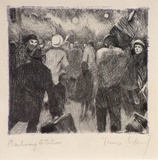 Artist: b'Scharf, Theo.' | Title: b'Railway station' | Date: c.1922 | Technique: b'etching and drypoint, printed in black ink, from one plate' | Copyright: b'\xc2\xa9 The Estate of Theo Scharf.'