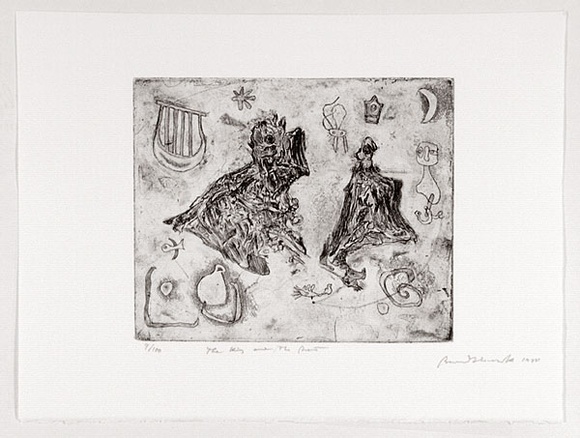 Artist: b'Slawik, Bernard.' | Title: b'The King and the beast.' | Date: 1988 | Technique: b'etching, printed in black ink, from one plate' Artist: b'Slawik, Bernard.' | Title: b'The King and the beast.' | Date: 1988 | Technique: b'etching, printed in black ink, from one plate'
