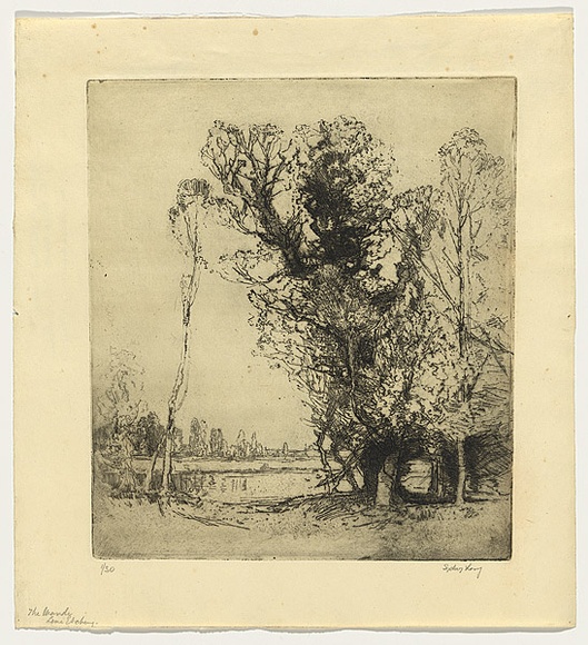 Artist: b'Long, Sydney.' | Title: b'On the Wandle' | Date: 1920 | Technique: b'line-etching and drypoint, printed in black ink, from one zinc plate' | Copyright: b'Reproduced with the kind permission of the Ophthalmic Research Institute of Australia' Artist: b'Long, Sydney.' | Title: b'On the Wandle' | Date: 1920 | Technique: b'line-etching and drypoint, printed in black ink, from one zinc plate' | Copyright: b'Reproduced with the kind permission of the Ophthalmic Research Institute of Australia'