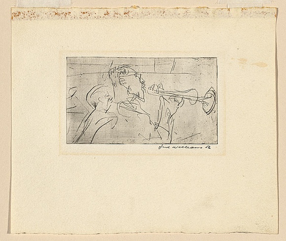 Title: The trumpeter | Date: c.1954-55 | Technique: etching and drypoint, printed in black ink, from one copper plate