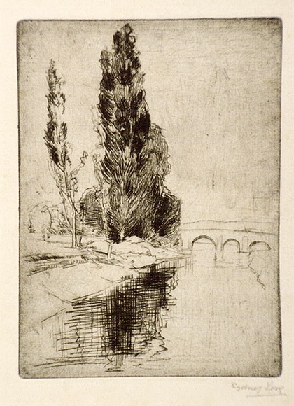 Artist: b'Long, Sydney.' | Title: b'The Arun at Pulborough' | Date: 1923 | Technique: b'drypoint and burnishing, printed in black ink with plate tone, from one zinc plate' | Copyright: b'Reproduced with the kind permission of the Ophthalmic Research Institute of Australia'