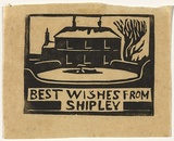 Artist: TRAILL, Jessie | Title: Best wishes, Shipley | Date: 1940 | Technique: linocut, printed in black ink, from one block