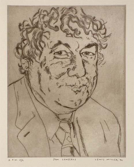 Artist: b'Miller, Lewis.' | Title: b'Jan Senbergs' | Date: 1994 | Technique: b'etching, printed in black ink, from one plate' | Copyright: b'\xc2\xa9 Lewis Miller. Licensed by VISCOPY, Australia' Artist: b'Miller, Lewis.' | Title: b'Jan Senbergs' | Date: 1994 | Technique: b'etching, printed in black ink, from one plate' | Copyright: b'\xc2\xa9 Lewis Miller. Licensed by VISCOPY, Australia'