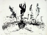 Artist: Grieve, Robert. | Title: Circular Quay | Date: 1959 | Technique: lithograph, printed in blue-black from one stone