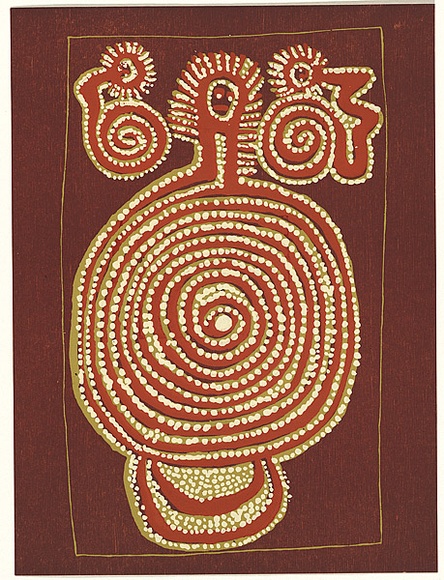Artist: b'Robinson, Roland.' | Title: b'Kunmanngur Tjeemairee' | Date: 1956 | Technique: b'screenprint, printed in colour, from multiple stencils' Artist: b'Robinson, Roland.' | Title: b'Kunmanngur Tjeemairee' | Date: 1956 | Technique: b'screenprint, printed in colour, from multiple stencils'