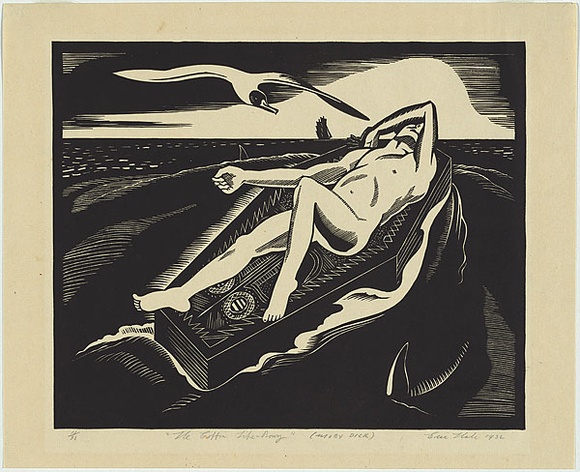 Artist: b'Thake, Eric.' | Title: b'Moby Dick: The coffin life-buoy.' | Date: 1932 | Technique: b'linocut, printed in black ink, from one block' Artist: b'Thake, Eric.' | Title: b'Moby Dick: The coffin life-buoy.' | Date: 1932 | Technique: b'linocut, printed in black ink, from one block'