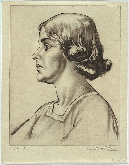 Artist: b'Grey, F. Millward.' | Title: b'Nora' | Date: (1930s) | Technique: b'drypoint, printed in black ink with plate-tone, from one plate' Artist: b'Grey, F. Millward.' | Title: b'Nora' | Date: (1930s) | Technique: b'drypoint, printed in black ink with plate-tone, from one plate'