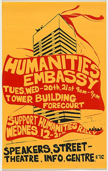 Artist: b'Lane, Leonie.' | Title: b'Humanities Embassy - Support humanities rally' | Date: 1979 | Technique: b'screenprint, printed in colour, from two stencils' | Copyright: b'\xc2\xa9 Leonie Lane' Artist: b'Lane, Leonie.' | Title: b'Humanities Embassy - Support humanities rally' | Date: 1979 | Technique: b'screenprint, printed in colour, from two stencils' | Copyright: b'\xc2\xa9 Leonie Lane'