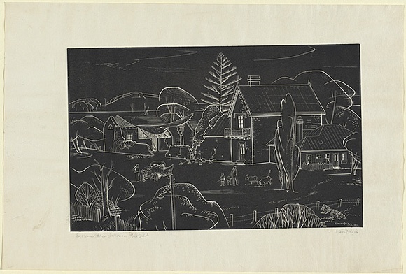 Artist: b'Jack, Kenneth.' | Title: bCaptain Blair's house, Portland | Date: 1954 | Technique: b'line-engraving, printed in relief in black ink, from one copper plate' | Copyright: b'\xc2\xa9 Kenneth Jack. Licensed by VISCOPY, Australia' Artist: b'Jack, Kenneth.' | Title: bCaptain Blair's house, Portland | Date: 1954 | Technique: b'line-engraving, printed in relief in black ink, from one copper plate' | Copyright: b'\xc2\xa9 Kenneth Jack. Licensed by VISCOPY, Australia'